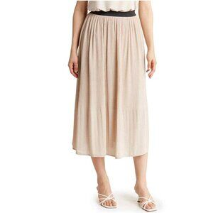 NWT New $99 Adrianna Papell Beige Polka Dot Release Pleat Midi Skirt Size M